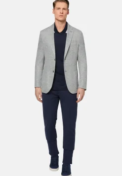 Giacca Azzurra Melange In Lino Cotone B Jersey