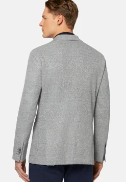 Giacca Azzurra Melange In Lino Cotone B Jersey