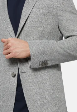 Giacca Azzurra Melange In Lino Cotone B Jersey