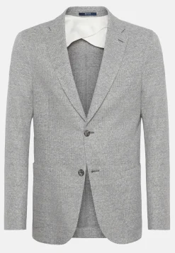 Giacca Azzurra Melange In Lino Cotone B Jersey