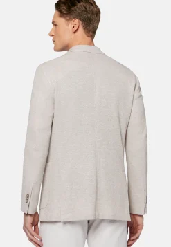 Giacca Azzurra Melange In Lino Cotone B Jersey