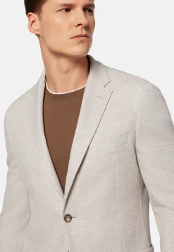 Giacca Azzurra Melange In Lino Cotone B Jersey