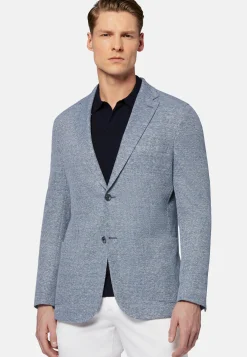 Giacca Azzurra Melange In Lino Cotone B Jersey