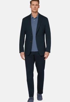 Giacca Blu Diagonale In Cotone Elasticizzato