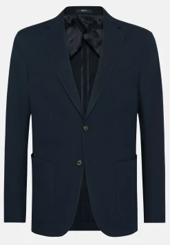 Giacca Blu Diagonale In Cotone Elasticizzato