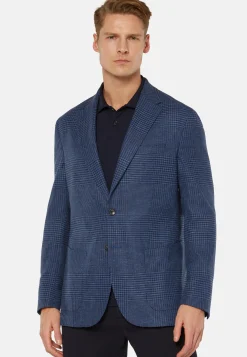 Giacca Blu Principe Di Galles Lana Lino