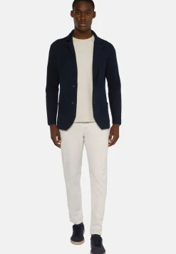 Giacca Monopetto Di Maglia Navy In Cotone Crepe