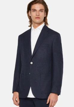 Giacca Navy Blu In Lino Lana Elasticizzata