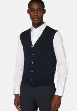 Gilet Di Maglia Navy In Cotone Pima