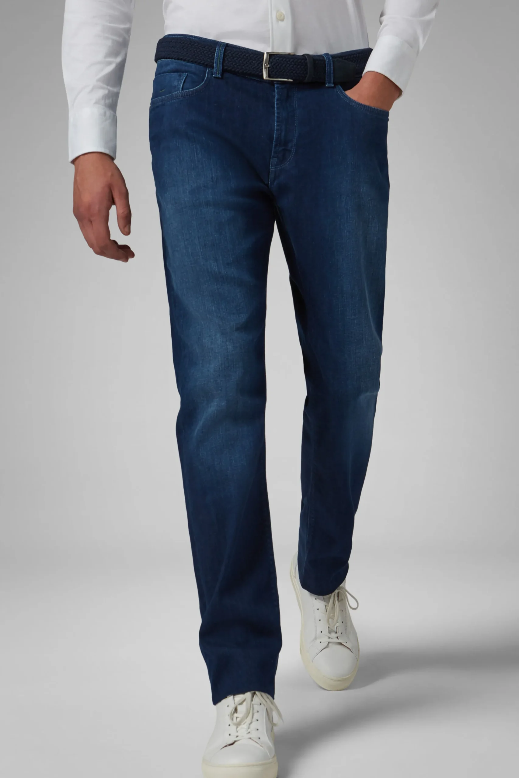 Jeans In Denim Elasticizzato Blu Medio