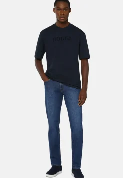 Jeans In Denim Elasticizzato Blu Medio