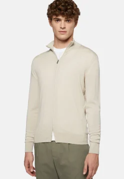 Maglia Full Zip Azzurro In Lana Merino