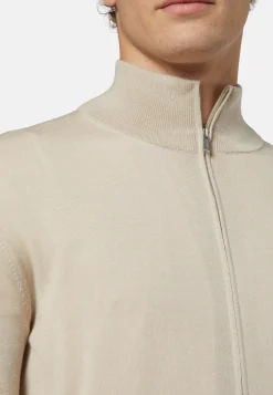 Maglia Full Zip Azzurro In Lana Merino