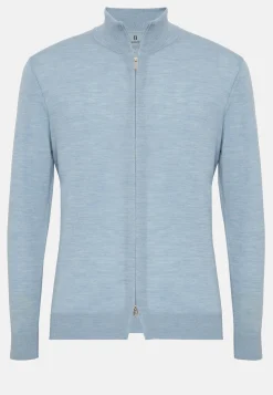 Maglia Full Zip Azzurro In Lana Merino