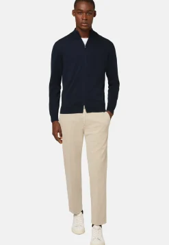 Maglia Full Zip Navy In Cotone Pima