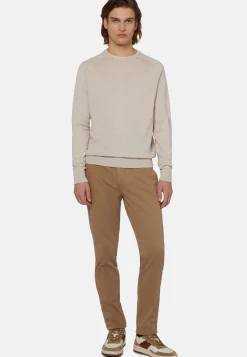 Maglia Girocollo Azzurra In Cotone Seta Cashmere