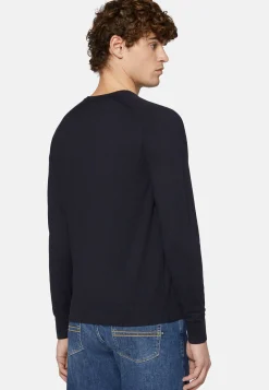 Maglia Girocollo Azzurra In Cotone Seta Cashmere