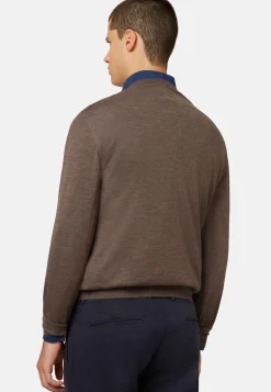 Maglia Girocollo Marrone In Cashmere Superfine