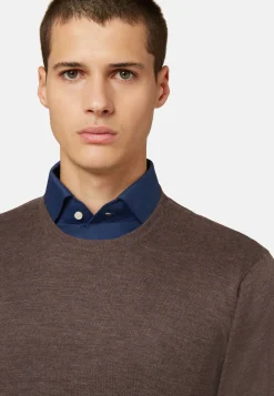 Maglia Girocollo Marrone In Cashmere Superfine