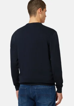 Maglia Girocollo Navy In Cotone Pima