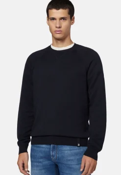 Maglia Girocollo Navy In Cotone Seta Cashmere