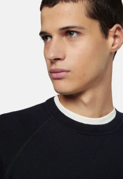 Maglia Girocollo Navy In Cotone Seta Cashmere