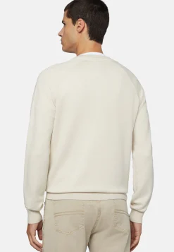 Maglia Girocollo Navy In Cotone Seta Cashmere