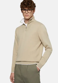 Maglia Mezza Zip Beige In Cotone