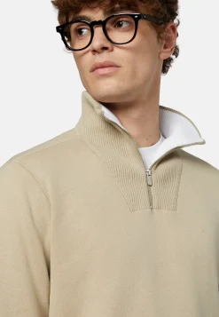 Maglia Mezza Zip Beige In Cotone