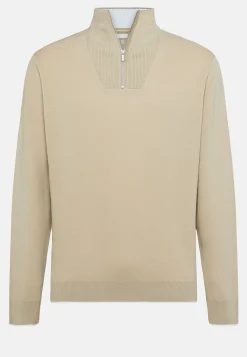 Maglia Mezza Zip Beige In Cotone