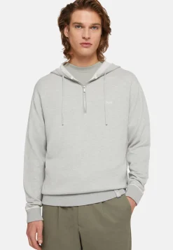 Maglia Mezza Zip Grigia In Cotone Seta Cashmere