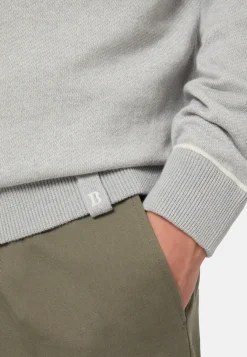 Maglia Mezza Zip Grigia In Cotone Seta Cashmere