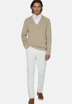 Maglia Scollo V Bianco In Cotone Organico