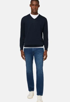 Maglia Scollo V Navy In Cotone Pima