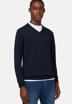 Maglia Scollo V Navy In Cotone Pima