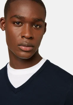 Maglia Scollo V Navy In Cotone Pima