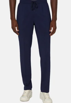 Pantaloni City In Seersucker Di Lana Elasticizzato