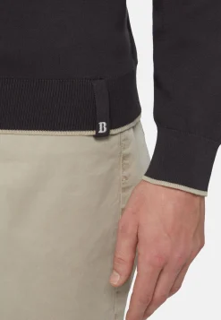 Polo Di Maglia A Collo Aperto Nero In Cotone