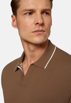 Polo Di Maglia Marrone In Cotone Crêpe