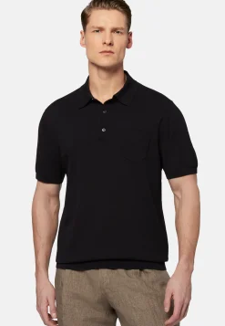 Polo Di Maglia Nero In Cotone Crêpe