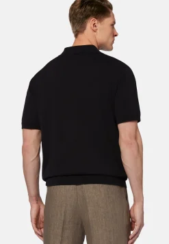Polo Di Maglia Nero In Cotone Crêpe