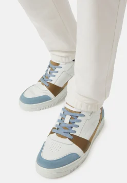 Sneakers In Pelle Beige Ed Azzurre