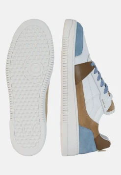 Sneakers In Pelle Beige Ed Azzurre