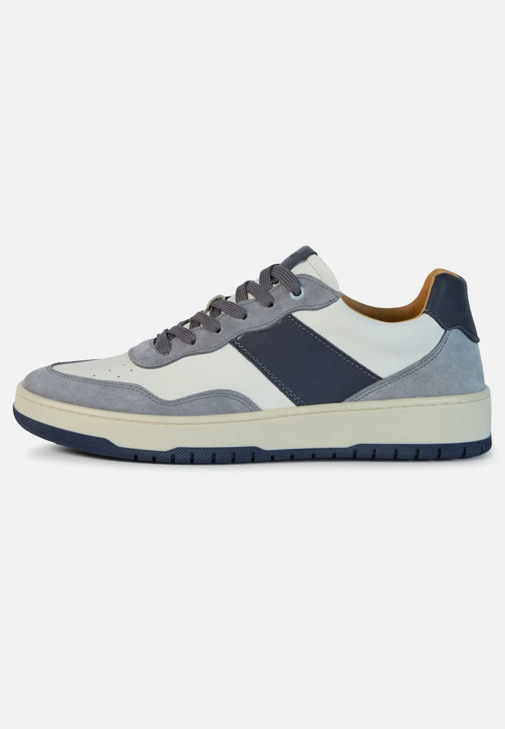 Sneakers In Pelle Grigie E Navy Blu