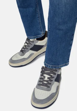 Sneakers In Pelle Grigie E Navy Blu