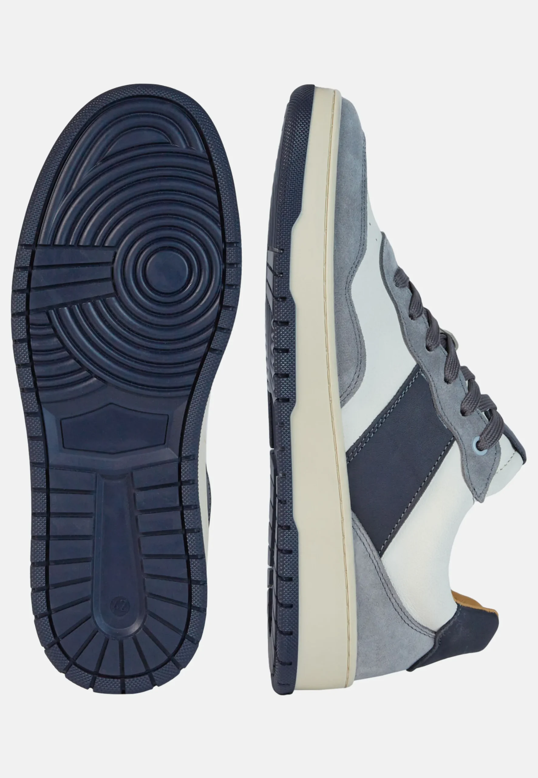 Sneakers In Pelle Grigie E Navy Blu