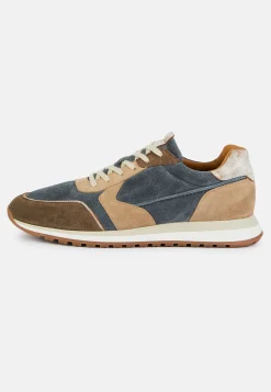 Sneakers In Pelle Scamosciata Azzurre E Beige