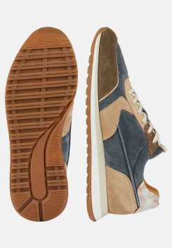 Sneakers In Pelle Scamosciata Azzurre E Beige