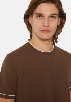 T-shirt Di Maglia Navy In Cotone Crêpe