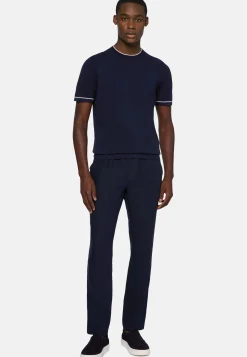 T-shirt Di Maglia Navy In Cotone Crêpe